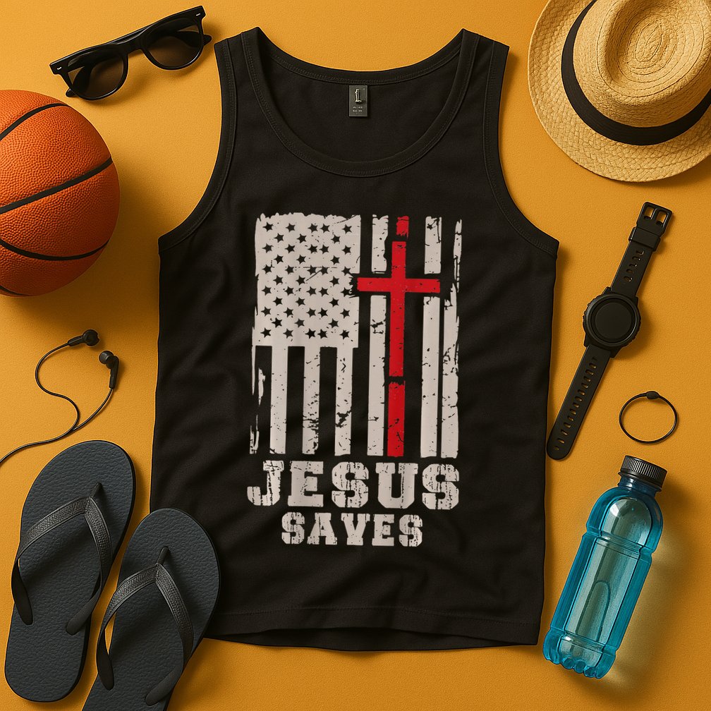 Jesus Saves S Christian Faith Cross Graphic Tank Top