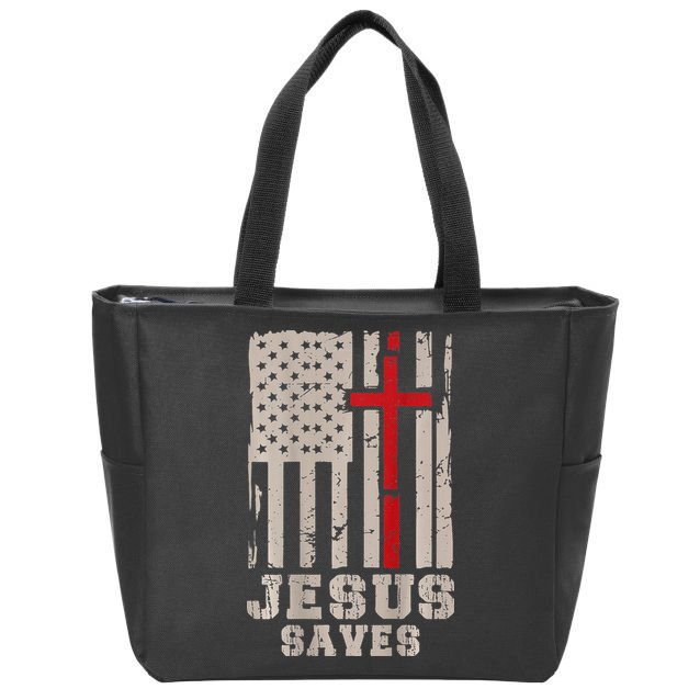 Jesus Saves S Christian Faith Cross Graphic Zip Tote Bag
