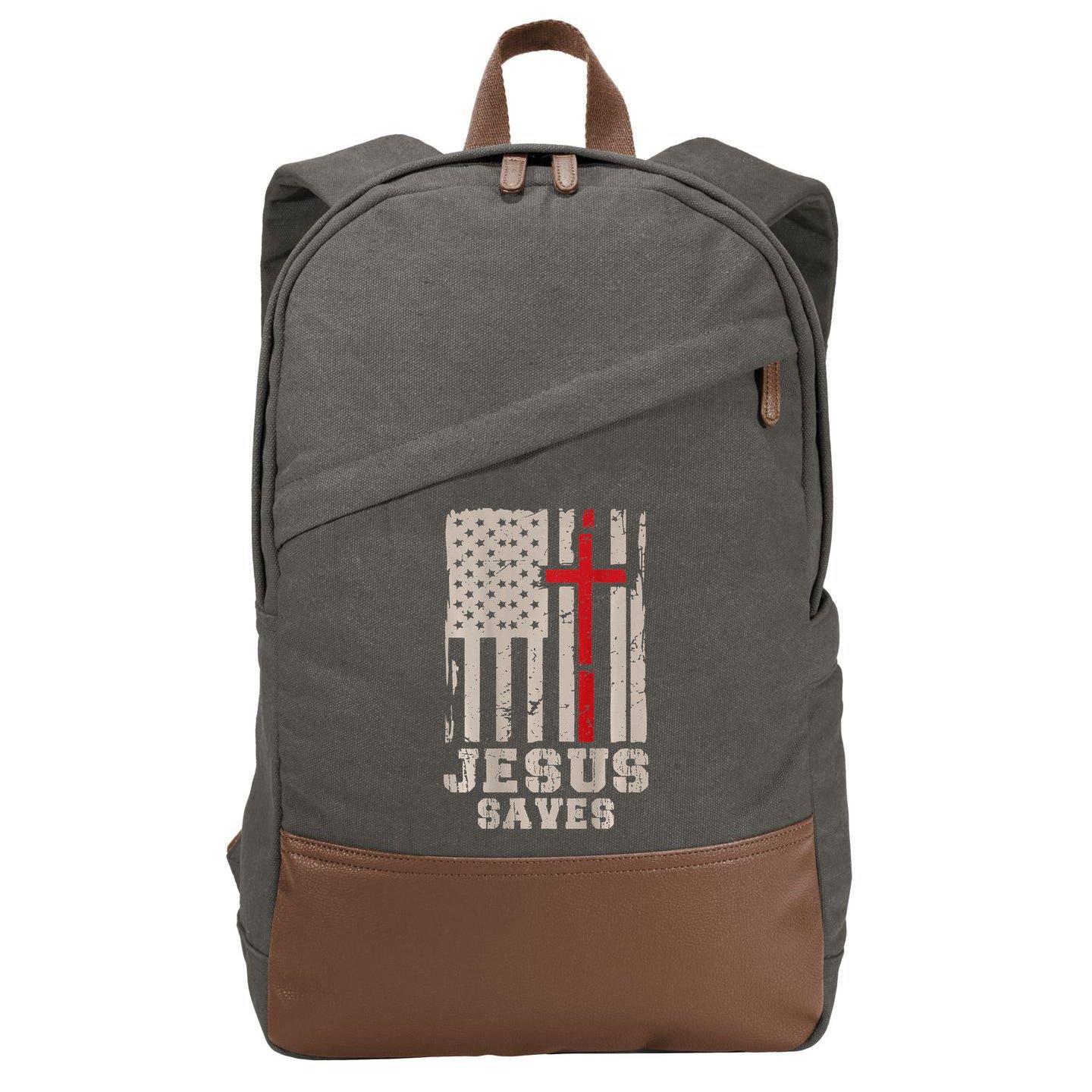 Jesus Saves S Christian Faith Cross Graphic Cotton Canvas Backpack