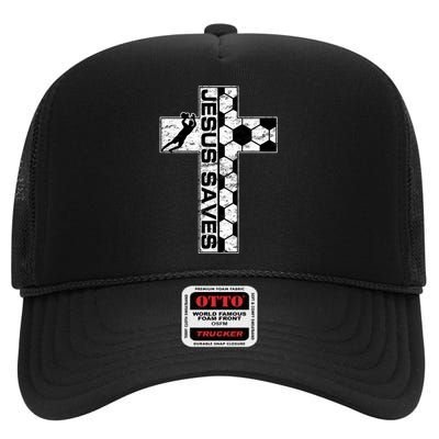 Jesus Saves Soccer Cross Goalie Keeper Christian Faith High Crown Mesh Back Trucker Hat