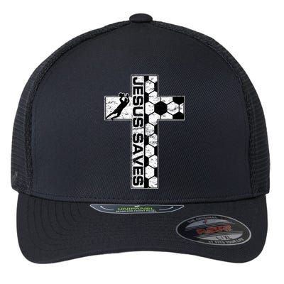 Jesus Saves Soccer Cross Goalie Keeper Christian Faith Flexfit Unipanel Trucker Cap