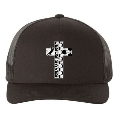 Jesus Saves Soccer Cross Goalie Keeper Christian Faith Yupoong Adult 5-Panel Trucker Hat