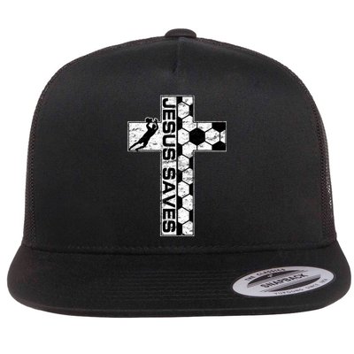 Jesus Saves Soccer Cross Goalie Keeper Christian Faith Flat Bill Trucker Hat