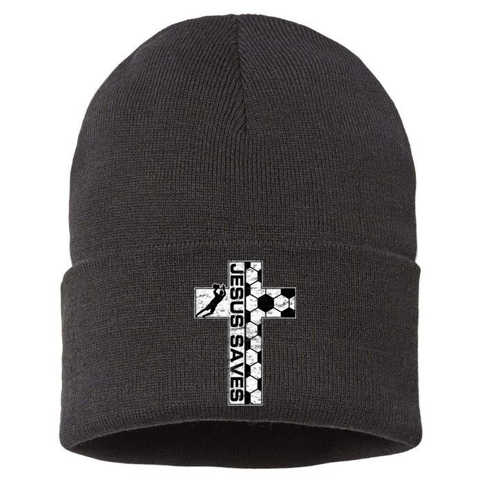 Jesus Saves Soccer Cross Goalie Keeper Christian Faith Sustainable Knit Beanie