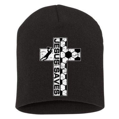 Jesus Saves Soccer Cross Goalie Keeper Christian Faith Short Acrylic Beanie