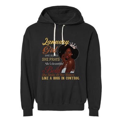 January She Slays She Prays Beautiful Birthday Garment-Dyed Fleece Hoodie