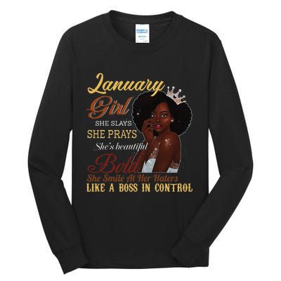 January She Slays She Prays Beautiful Birthday Tall Long Sleeve T-Shirt