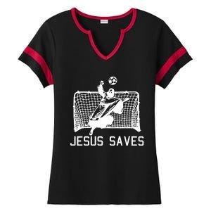 Jesus Saves Soccer Christmas Funny Football Goalie Christian Ladies Halftime Notch Neck Tee