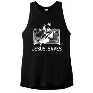 Jesus Saves Soccer Christmas Funny Football Goalie Christian Ladies PosiCharge Tri-Blend Wicking Tank