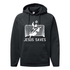 Jesus Saves Soccer Christmas Funny Football Goalie Christian Performance Fleece Hoodie