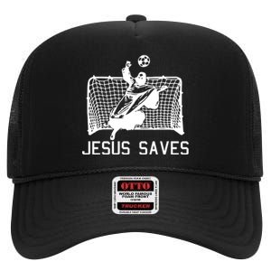 Jesus Saves Soccer Christmas Funny Football Goalie Christian High Crown Mesh Back Trucker Hat