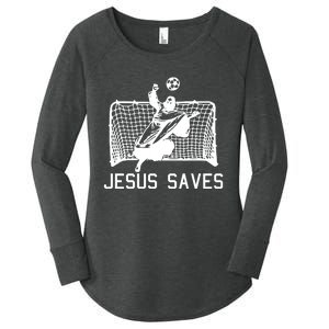 Jesus Saves Soccer Christmas Funny Football Goalie Christian Women's Perfect Tri Tunic Long Sleeve Shirt