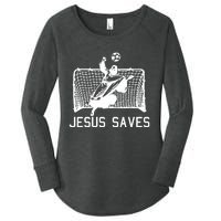 Jesus Saves Soccer Christmas Funny Football Goalie Christian Women's Perfect Tri Tunic Long Sleeve Shirt