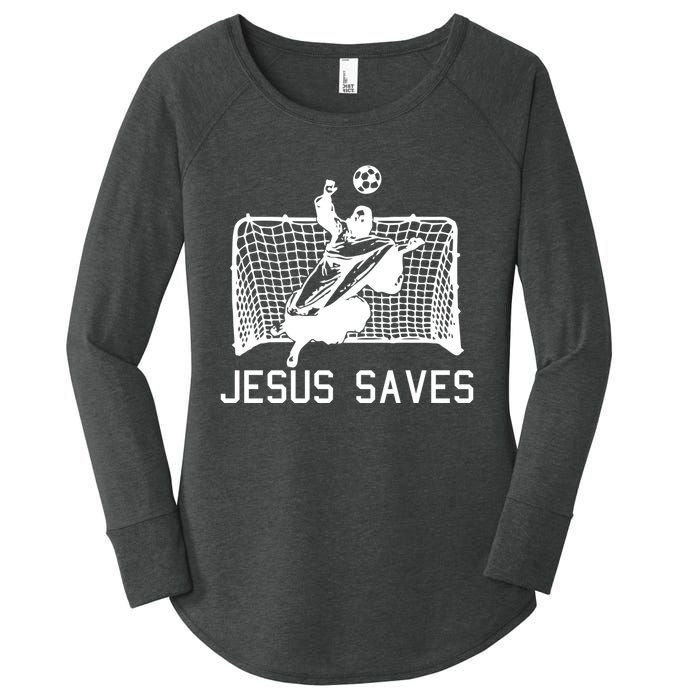 Jesus Saves Soccer Christmas Funny Football Goalie Christian Women's Perfect Tri Tunic Long Sleeve Shirt