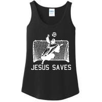 Jesus Saves Soccer Christmas Funny Football Goalie Christian Ladies Essential Tank