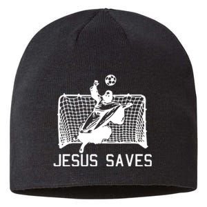 Jesus Saves Soccer Christmas Funny Football Goalie Christian Sustainable Beanie