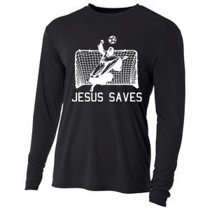 Jesus Saves Soccer Christmas Funny Football Goalie Christian Cooling Performance Long Sleeve Crew