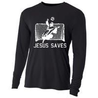 Jesus Saves Soccer Christmas Funny Football Goalie Christian Cooling Performance Long Sleeve Crew