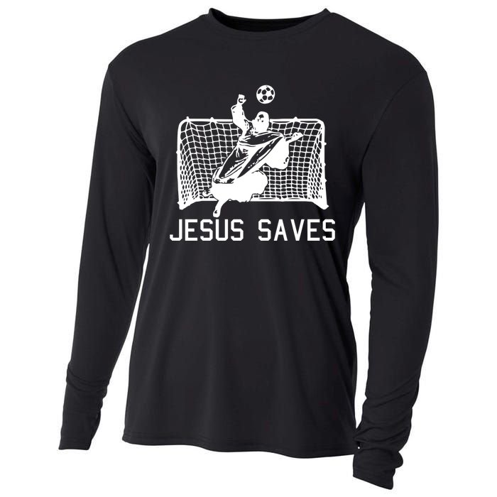 Jesus Saves Soccer Christmas Funny Football Goalie Christian Cooling Performance Long Sleeve Crew