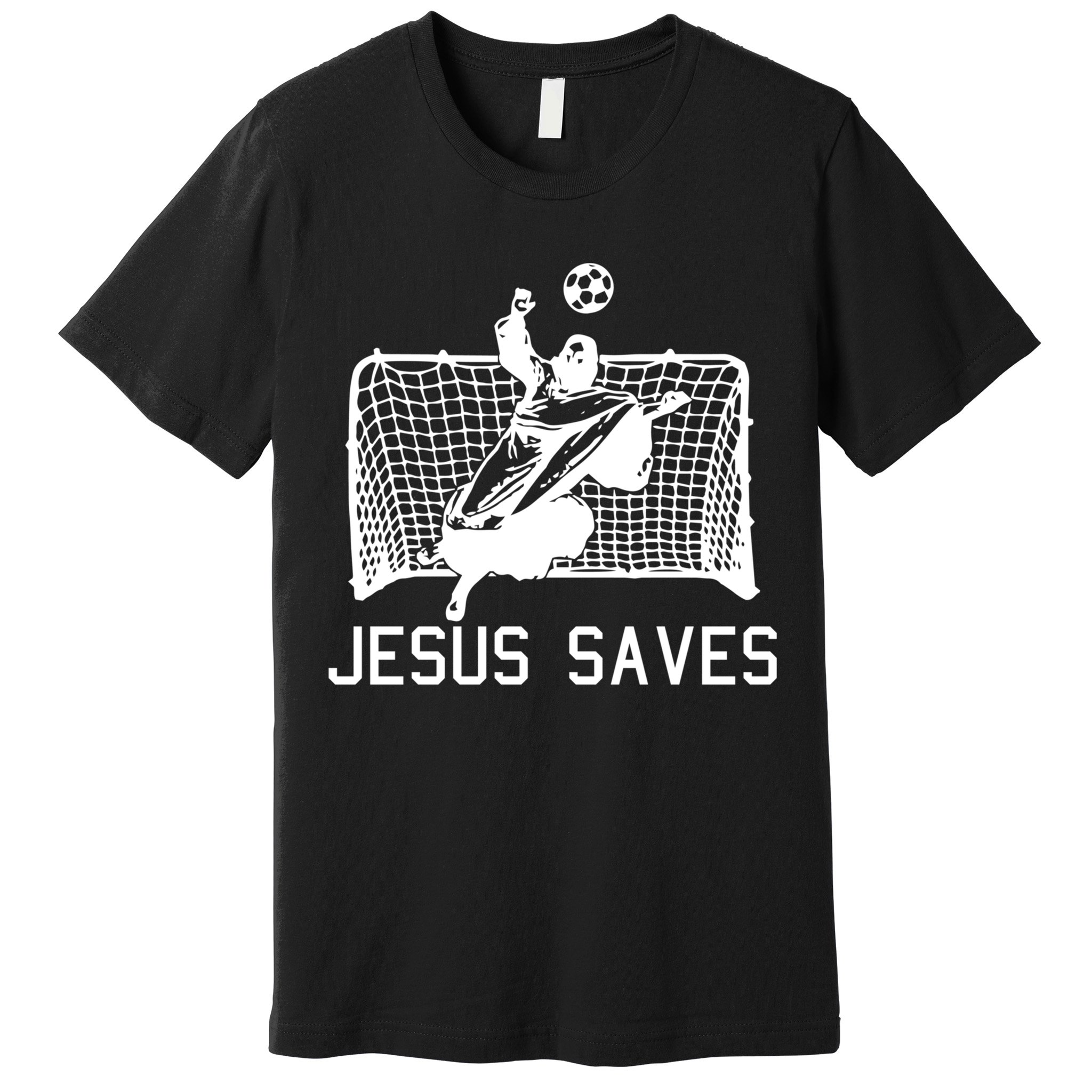 Jesus Saves Soccer Christmas Funny Football Goalie Christian Premium T-Shirt