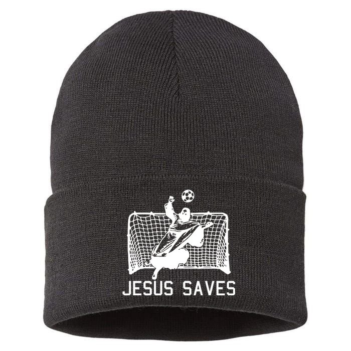 Jesus Saves Soccer Christmas Funny Football Goalie Christian Sustainable Knit Beanie