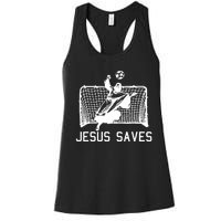 Jesus Saves Soccer Christmas Funny Football Goalie Christian Women's Racerback Tank