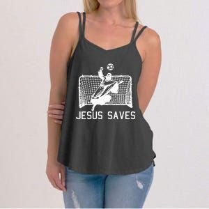 Jesus Saves Soccer Christmas Funny Football Goalie Christian Women's Strappy Tank