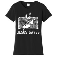 Jesus Saves Soccer Christmas Funny Football Goalie Christian Women's T-Shirt