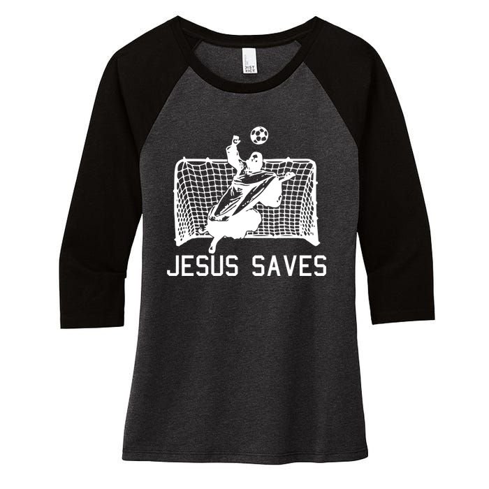 Jesus Saves Soccer Christmas Funny Football Goalie Christian Women's Tri-Blend 3/4-Sleeve Raglan Shirt