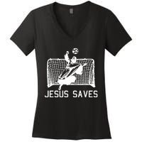 Jesus Saves Soccer Christmas Funny Football Goalie Christian Women's V-Neck T-Shirt