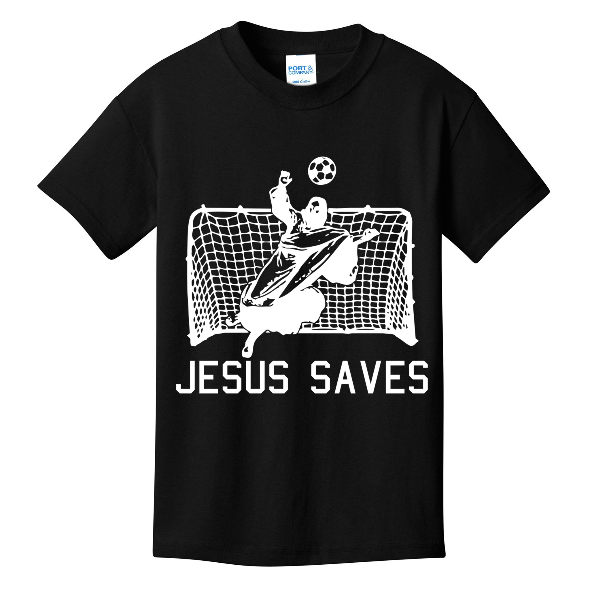 Jesus Saves Soccer Christmas Funny Football Goalie Christian Kids T-Shirt