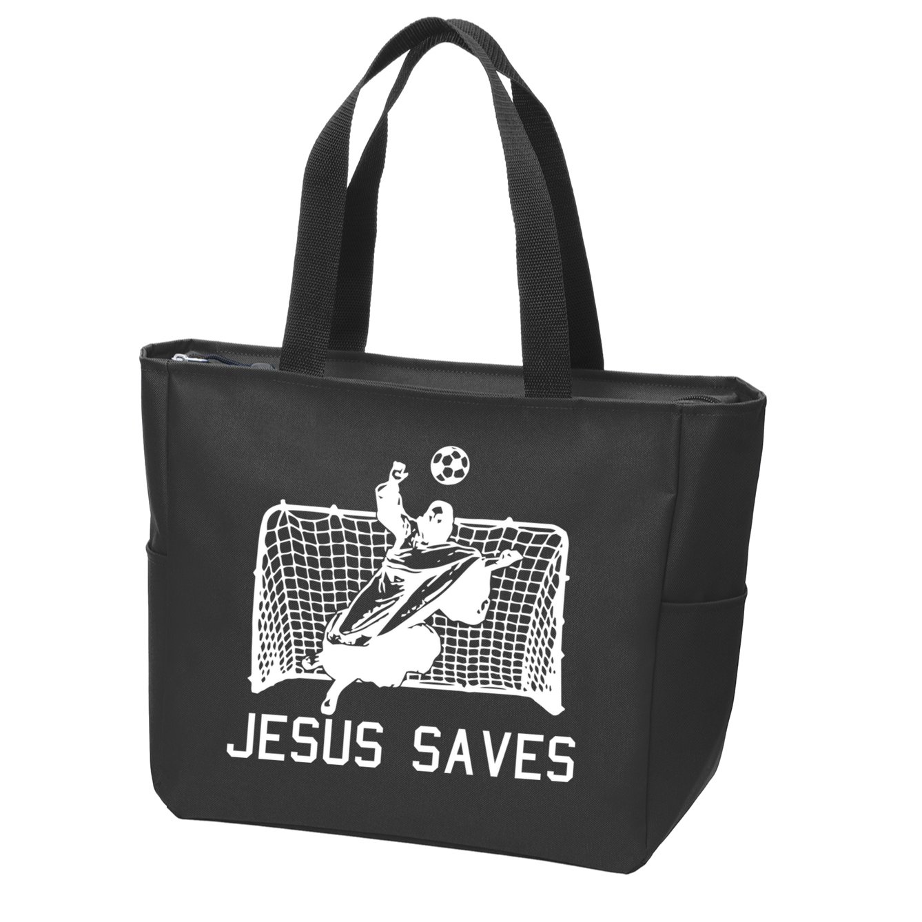 Jesus Saves Soccer Christmas Funny Football Goalie Christian Zip Tote Bag
