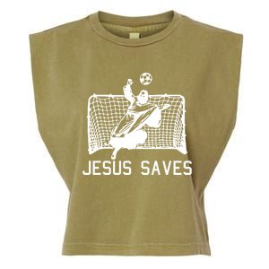 Jesus Saves Soccer Christmas Funny Football Goalie Christian Garment-Dyed Women's Muscle Tee