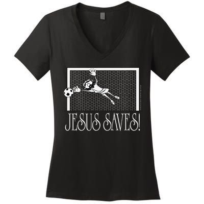 Jesus Saves Soccer Women's V-Neck T-Shirt