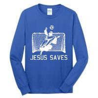 Jesus Saves Soccer Christmas Funny Football Goalie Christian Meaningful Gift Tall Long Sleeve T-Shirt