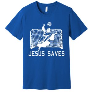 Jesus Saves Soccer Christmas Funny Football Goalie Christian Meaningful Gift Premium T-Shirt