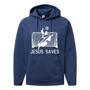 Jesus Saves Soccer Christmas Funny Football Goalie Christian Meaningful Gift Performance Fleece Hoodie