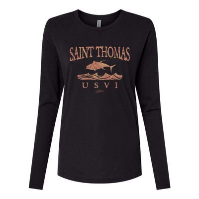 Jcombs: Saint Thomas Usvi Yellowfin Tuna Over Waves Gift Womens Cotton Relaxed Long Sleeve T-Shirt