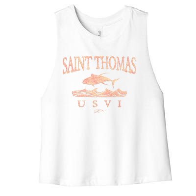 Jcombs: Saint Thomas Usvi Yellowfin Tuna Over Waves Gift Women's Racerback Cropped Tank