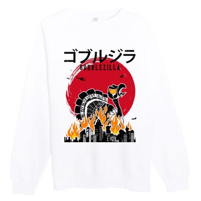 Japanese Style Turkey Day Thanksgiving Gobblezilla Premium Crewneck Sweatshirt