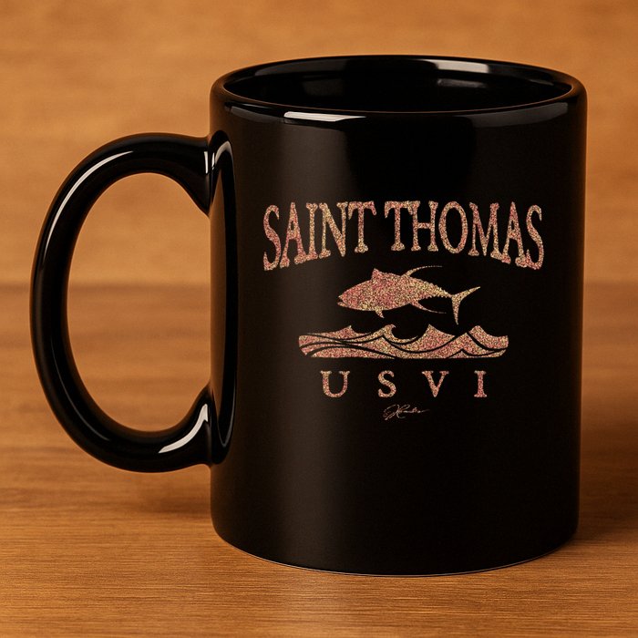 Jcombs: Saint Thomas Usvi Yellowfin Tuna Over Waves Gift 11oz C Handle Ceramic Mug