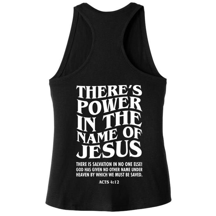 Jesus Saves Theres Power In The Name Of Jesus Acts 4:12 Front And Back Ladies PosiCharge Tri-Blend Wicking Tank