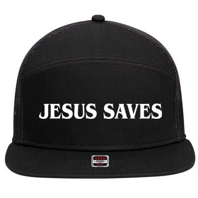 Jesus Saves Theres Power In The Name Of Jesus Acts 4:12 Front And Back 7 Panel Mesh Trucker Snapback Hat
