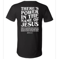 Jesus Saves Theres Power In The Name Of Jesus Acts 4:12 Front And Back V-Neck T-Shirt