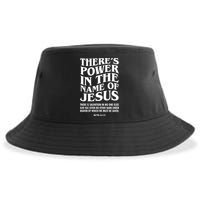 Jesus Saves Theres Power In The Name Of Jesus Acts 4:12 Front And Back Sustainable Bucket Hat