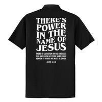 Jesus Saves Theres Power In The Name Of Jesus Acts 4:12 Front And Back Dry Zone Grid Polo