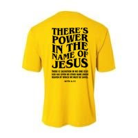 Jesus Saves Theres Power In The Name Of Jesus Acts 4:12 Front And Back Youth Performance Sprint T-Shirt