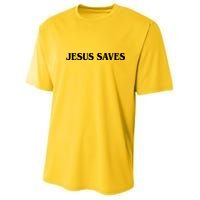 Jesus Saves Theres Power In The Name Of Jesus Acts 4:12 Front And Back Youth Performance Sprint T-Shirt