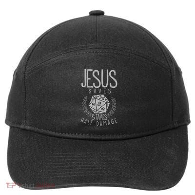 Jesus Saves & Takes Half Damage Funny. Dice 7-Panel Snapback Hat