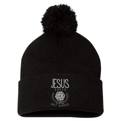 Jesus Saves & Takes Half Damage Funny. Dice Pom Pom 12in Knit Beanie